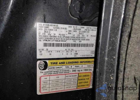 2022 Ford Expedition Xlt Max из США, поврежденный, VIN 1FMJK1JT1NEA19532